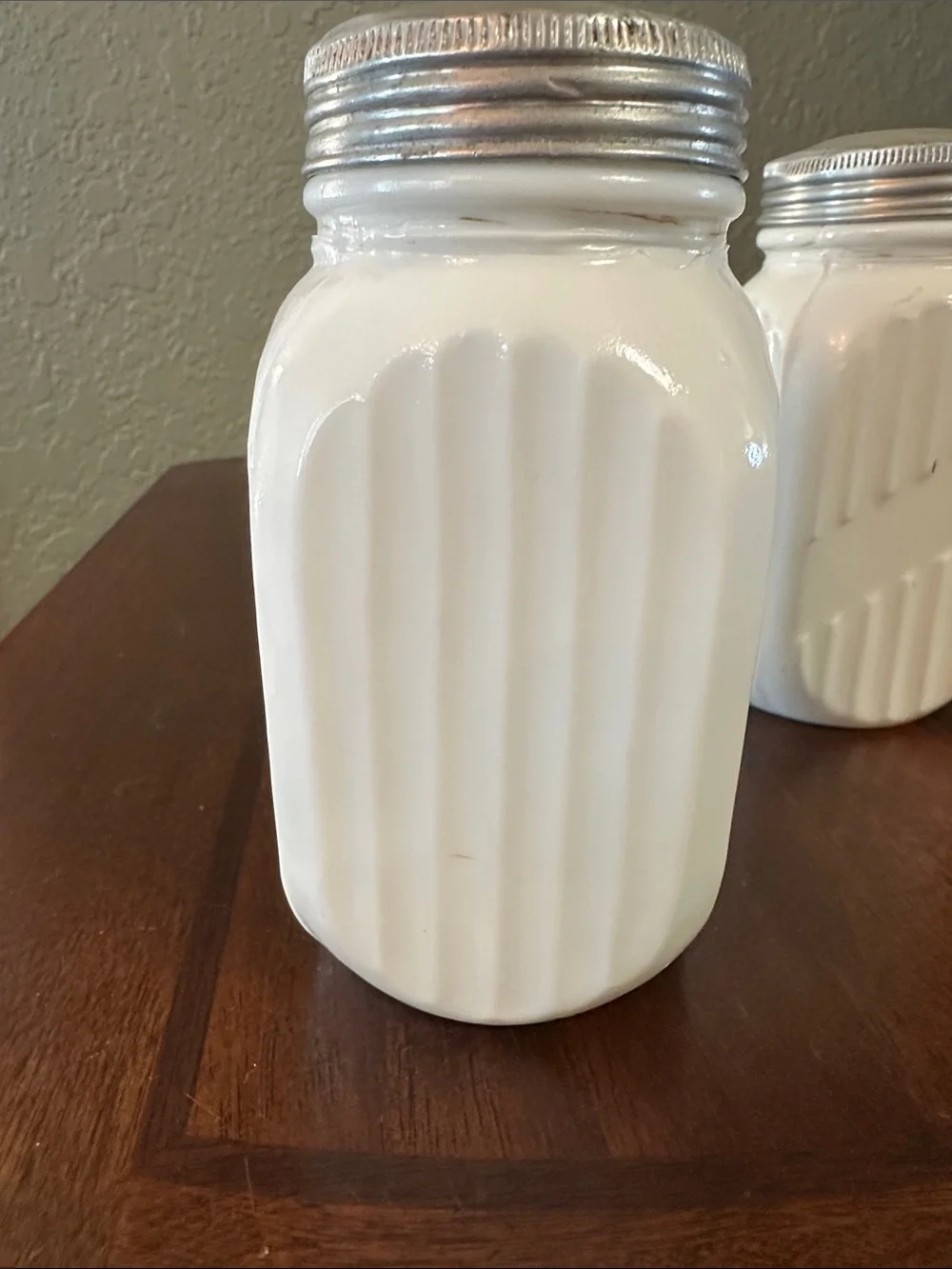 Vintage 1930s Anchor Hocking Vitrock White Milk Glass Range Shakers - Set of 2